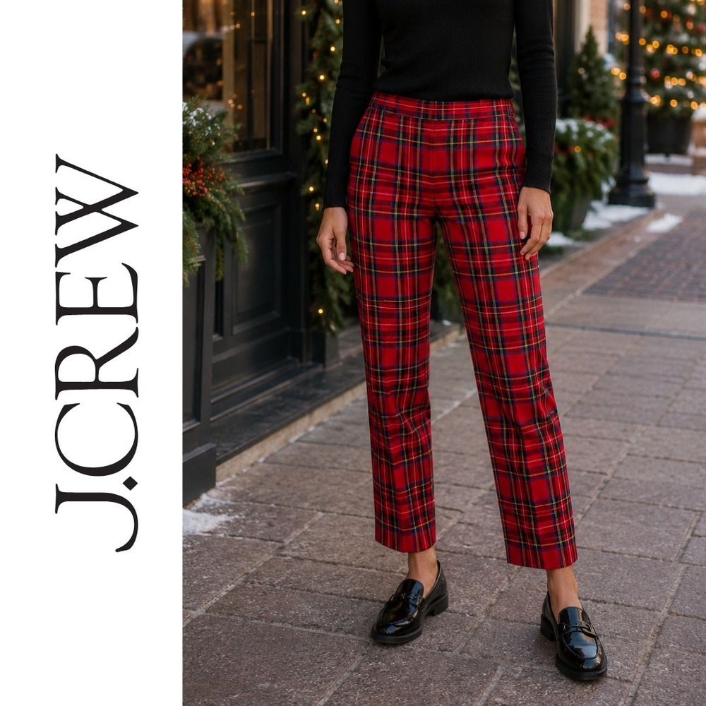 J.Crew, Red Tartan Plaid Stretch Slim Straight Ankle Pants BU806 Size 6